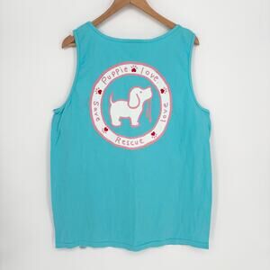 Puppie Love Aqua Turquoise Blue Pink Dog Graphic Tank Size L
